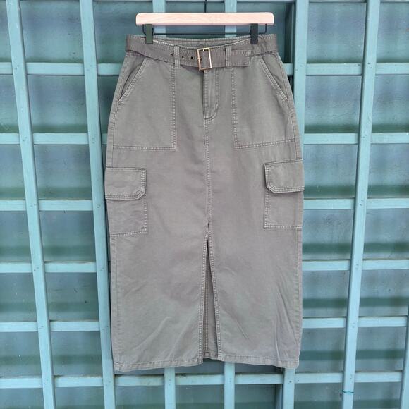 Maurice’s Dresses & Skirts - Utility Y2K Gorpcore Belted Cargo Olive Green Khaki Midi Skirt Sz6 Fairy Grunge